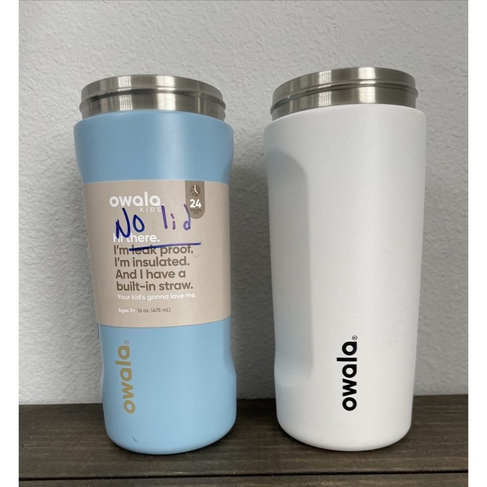 Owala Kids 16oz Water Bottle Stainless Steel Insulated Blue White NO LIDS 2pk